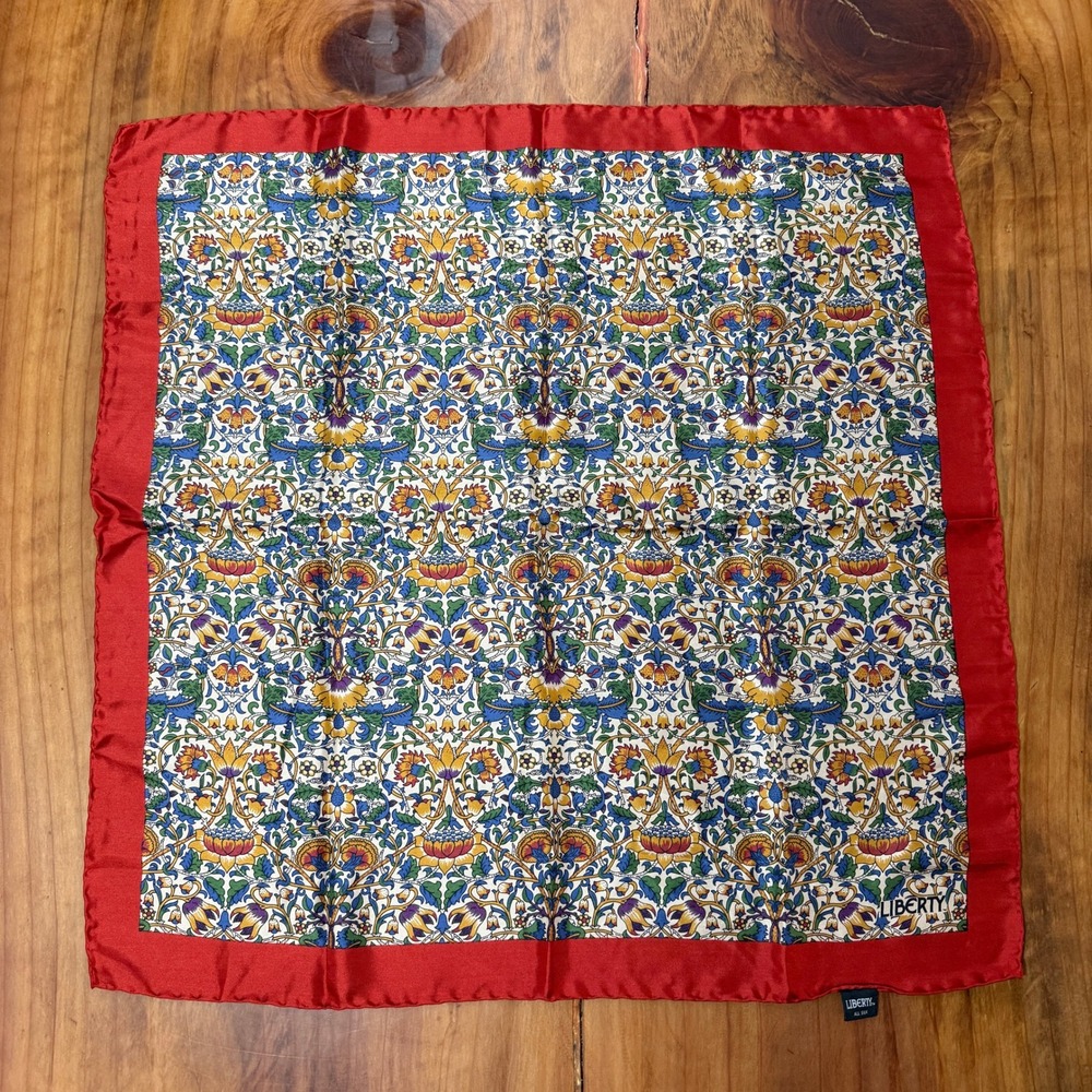 Vintage Liberty Lond Scarf Silk Floral Square Red Blue Q3-15
